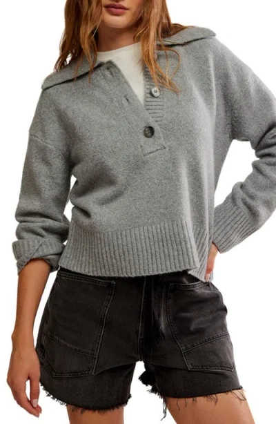 Free People Trading Up Cotton Blend Polo Sweater In Gold