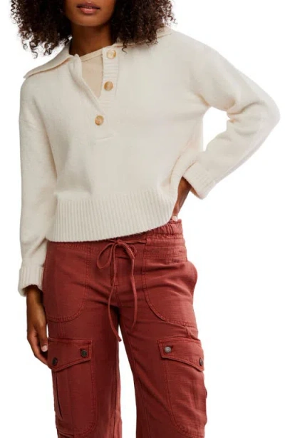 Free People Trading Up Cotton Blend Polo Sweater In White