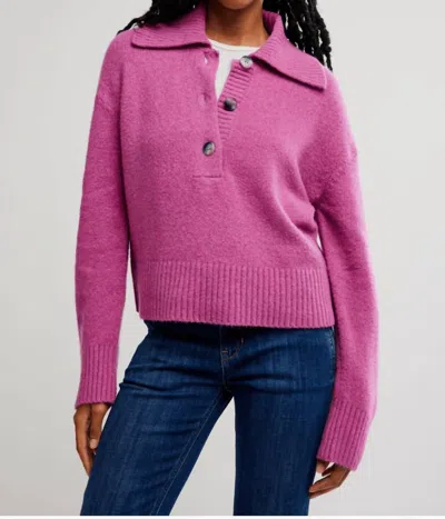 Free People Trading Up Cotton Blend Polo Sweater In Pink