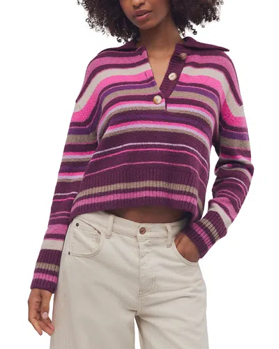 Free People Trading Up Stripe Long Sleeve Sweater In Purple
