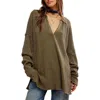 Free People Travis Oversize Thermal Polo In Military Olive