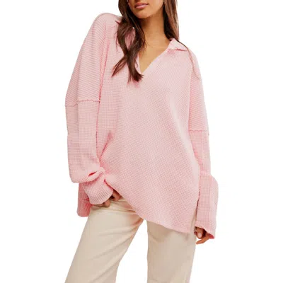 Free People Travis Oversize Thermal Polo In Pale Rosette