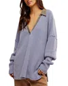 Free People Travis Polo Sweater In Dutch Blue