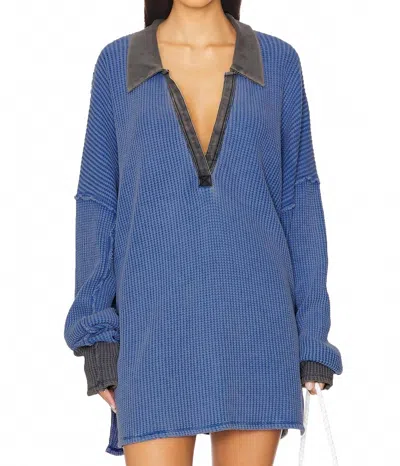 Free People Travis Polo Top In Dutch Blue