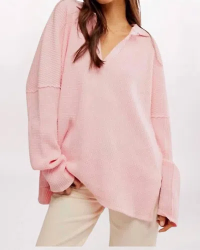 Free People Travis Polo Top In Pale Rosette In Pink