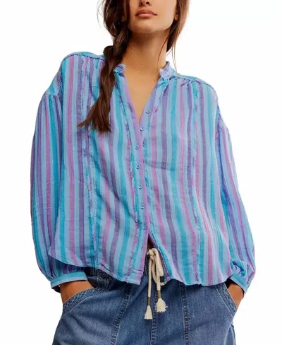 Free People Triped Valley Double Cloth Shirt In Blue Combo In Multi