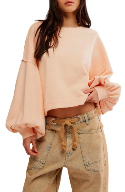 Free People Trish Balloon Sleeve Sweatshirt In Summer Peach