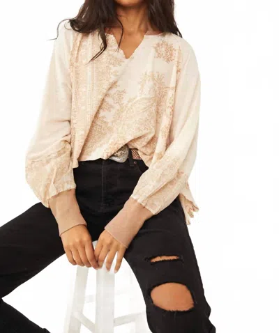 Free People True Perfectionlong Sleeve V-neck Tee In Almond Milk In Neutral