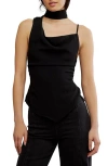 Free People True To You Sleeveless Tie Neck Top In Black