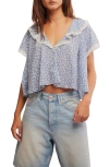 Free People Truly Yours Print Collar Crop Shirt In Ivory Combo - Daisy