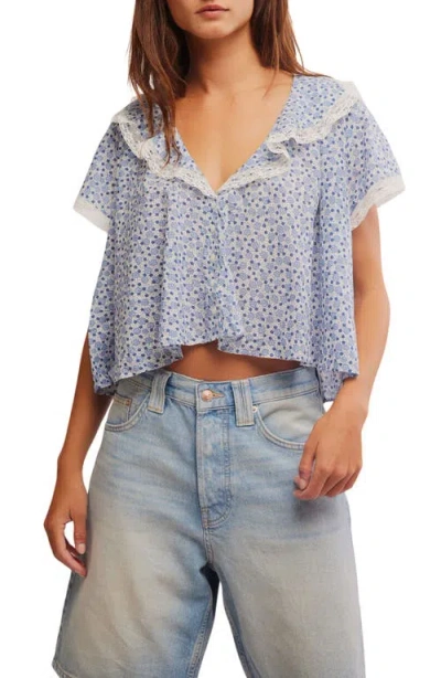 Free People Truly Yours Print Collar Crop Shirt In Ivory Combo - Daisy