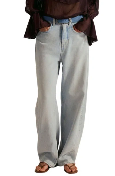 Free People Truro Relaxed Wide Leg Jeans In Silver