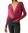Free People Turnt Long Sleeve V-neck Bodysuit In Dark Rhubarb In Pink