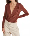 Free People Turnt Long Sleeve V-neck Bodysuit In Mesa In Brown