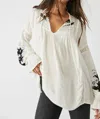 Free People Tusalossa V-neck Long Sleeve Embroidered Top In White In White