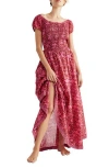 Free People Ultraviolet Smocked Maxi Dress In Raspberry Combo