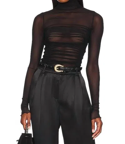 Free People Under It All Ruched Mesh Turtleneck Bodysuit In Black