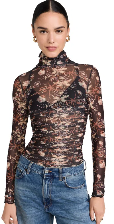 Free People Under It All Printed Thong Bodysuit Dark Black Combo