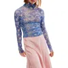 Free People Under It All Ruched Mesh Turtleneck Bodysuit In Bluebell Combo