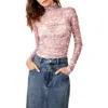 Free People Under It All Ruched Mesh Turtleneck Bodysuit In Peony Combo