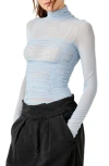 Free People Under It All Ruched Mesh Turtleneck Bodysuit In Silver Blues