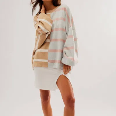 Free People Uptown Stripe Pullover In Camel Grey Combo In Brown