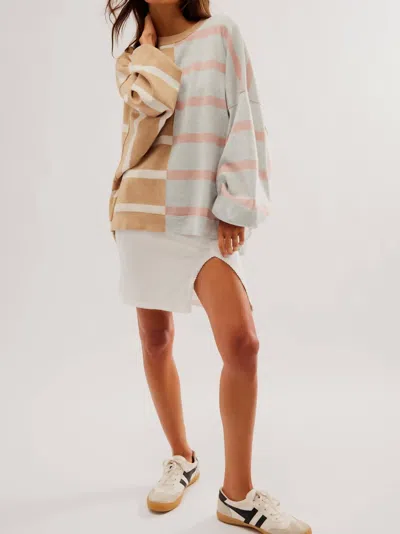 Free People Uptown Stripe Pullover In Camel Grey Combo In White