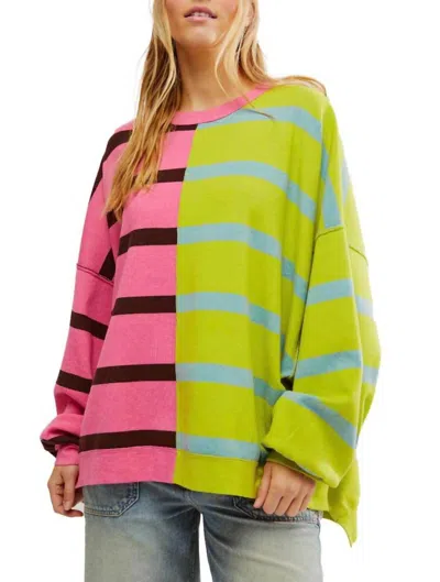 FREE PEOPLE UPTOWN STRIPE PULLOVER IN LIME COMBO
