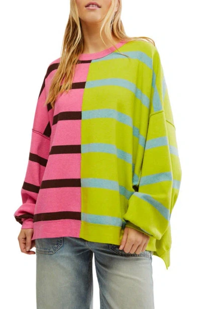 Free People Uptown Stripe Sweatshirt In Green