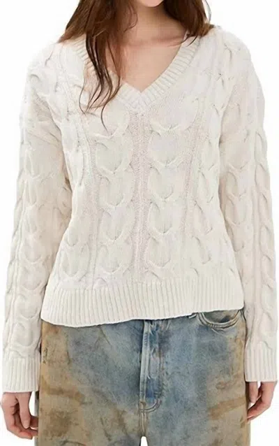 Free People V-neck Cable Sweater In Optic White