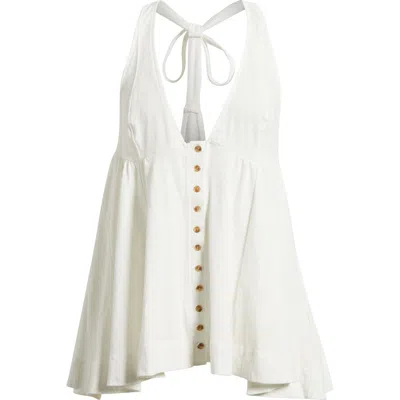 Free People Valerie Halter Neck Cotton Tunic Top In White