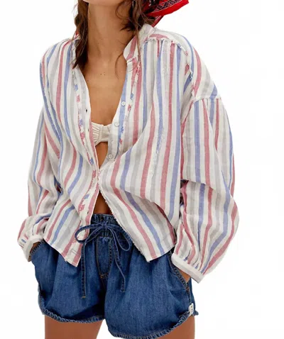Free People Valley Double Cloth Striped Shirt In Ivory Combo In Multi