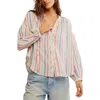 Free People Valley Stripe Double Cloth Button-up Shirt In Ivory Combo