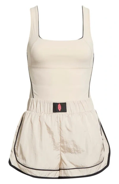 Free People Varsity Blues Mixed Media Romper In Neutral