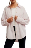 Free People Varsity Vibes Stripe Oversize Cotton Button-up Shirt In Pink Combo
