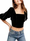 Free People Velvet Open Back Balloon Sleeve Crop Top In Black In Black