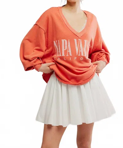 Free People Venice V-neck Graphic Sweatshirt - Petite In Rose Sienna Combo In Orange