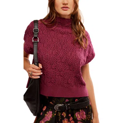 Free People Vickie Mock Neck Cable Stitch Sweater In Red Plum