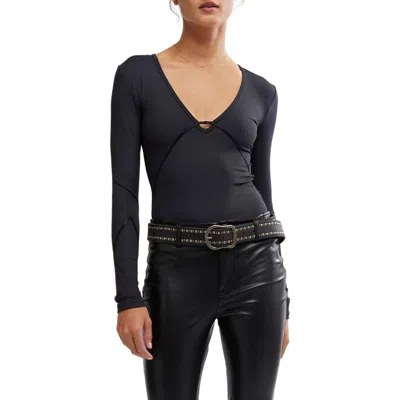 Free People Victoria Long Sleeve Rib Bodysuit In Black