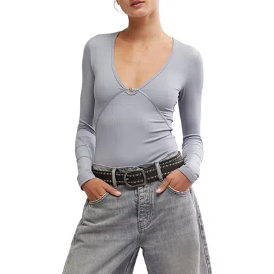 Free People Victoria Long Sleeve Rib Bodysuit In Weathervane