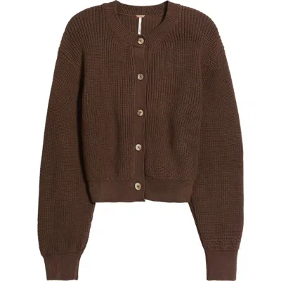 Free People Vienna Rib Button Front Cardigan In Brown