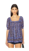Free People Vintage Lover Blouse In Dutch Blue Combo