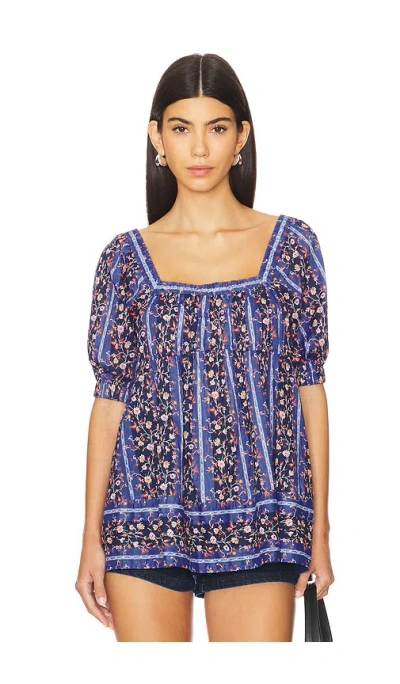 Free People Vintage Lover Blouse In Dutch Blue Combo