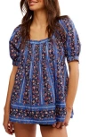 Free People Vintage Lover Blouse In Dutch Blue Combo