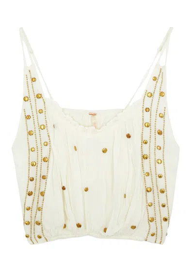 Free People Virgo Bead-embellished Chiffon Tank In Ivory