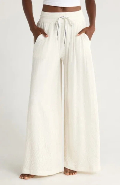 Free People Wait A Minute Drawstring Cotton Wide Leg Pants In Neutral