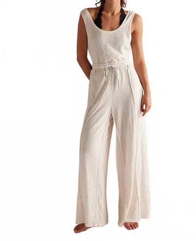 Free People Wait A Minute Jumpsuit In Oatmeal Combo In White
