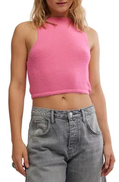 Free People Warm Fluff Crop Sweater Tank In Neon Pink