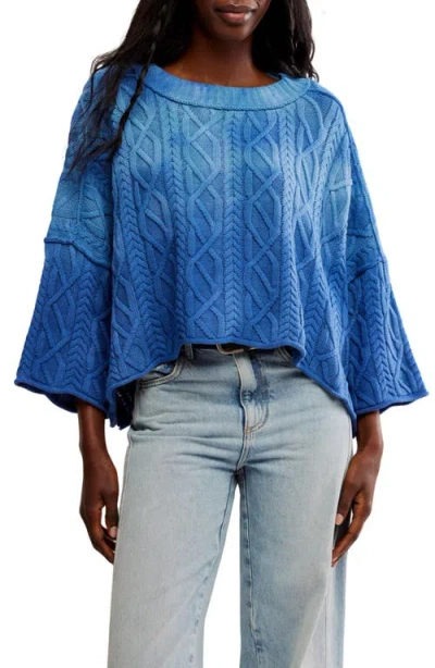 Free People Washed Ashore Cable Stitch Cotton Sweater In Bellweather Blue