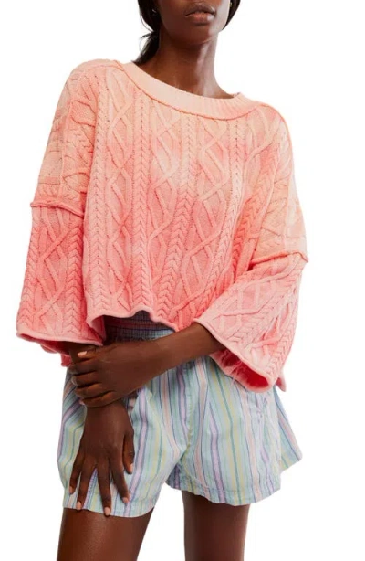 Free People Washed Ashore Cable Stitch Cotton Sweater In Pink